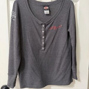 Harley-Davidson Gray Long Sleeve Henley with Pink Logo